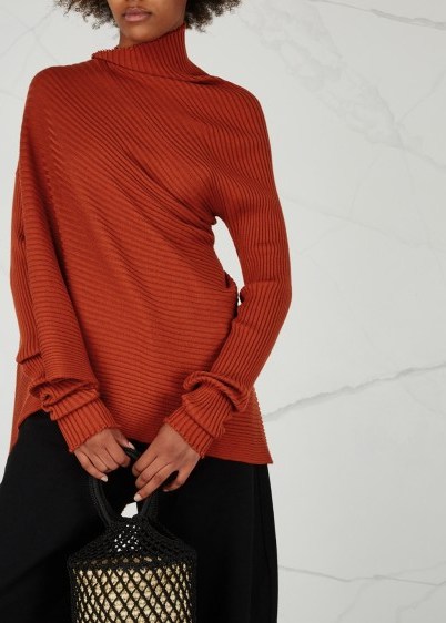 MARQUES’ALMEIDA Ochré handkerchief wool jumper | chic knitwear | autumn tones - flipped