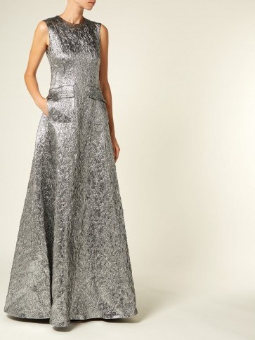ROCHAS Metallic-silver wool-blend jacquard gown ~ luxe event wear - flipped