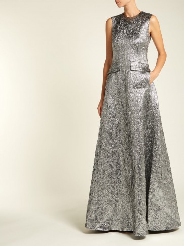 ROCHAS Metallic-silver wool-blend jacquard gown ~ luxe event wear