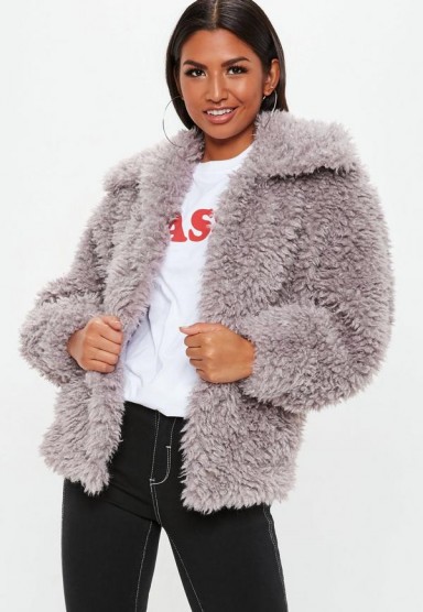 MISSGUIDED mink boxy shaggy borg jacket – fluffy autumn coats