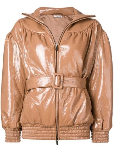 MIU MIU brown patent puffer jacket / high shine / autumn fashion
