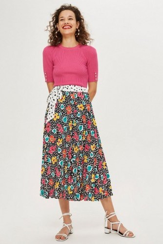 Topshop Mixed Floral Pleat Midi Skirt – multicoloured prints - flipped