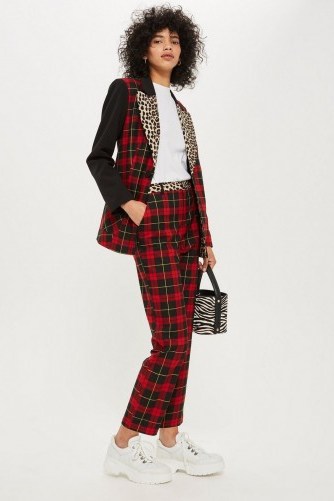TOPSHOP Mixed Tartan Check Trousers / red checked pants - flipped