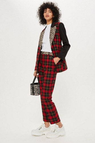 TOPSHOP Mixed Tartan Check Trousers / red checked pants