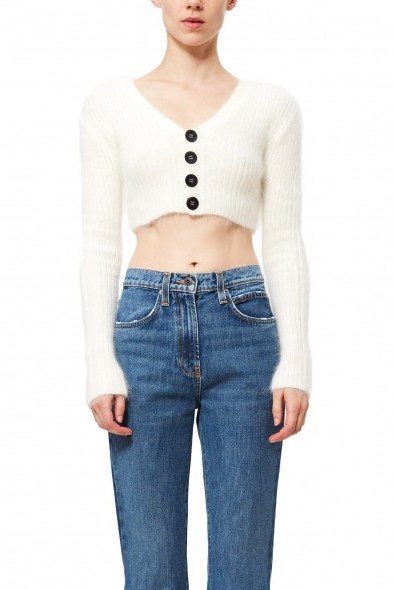 Opening Ceremony ANGORA CROPPED RIB CARDIGAN in WHITE | luxe knitwear - flipped