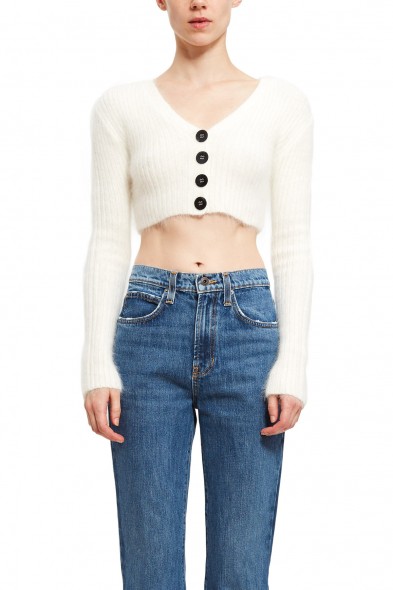 Opening Ceremony ANGORA CROPPED RIB CARDIGAN in WHITE | luxe knitwear