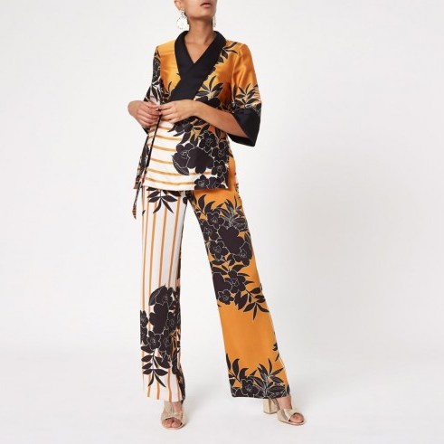 River Island Orange floral print wide leg trousers | mixed printed pants - flipped
