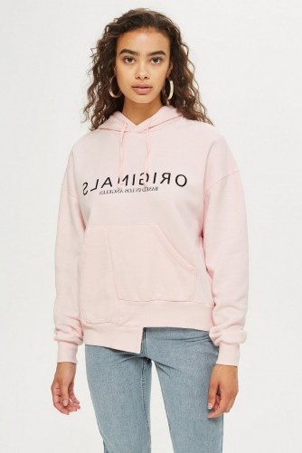 TOPSHOP ‘Originals’ Pale Pink Logo Hoodie / slogan hooded top - flipped