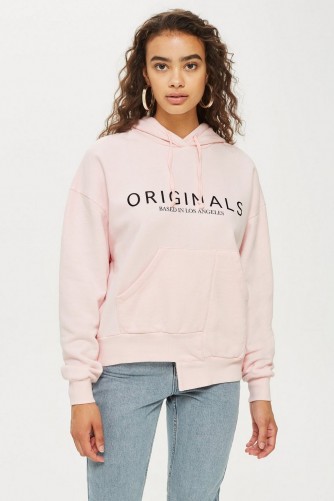TOPSHOP ‘Originals’ Pale Pink Logo Hoodie / slogan hooded top