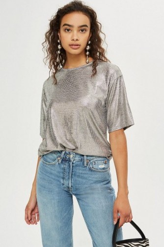 Topshop Oversized Foil T-Shirt | silver metallic tee - flipped