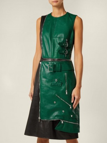 ALEXANDER MCQUEEN Panelled Green leather dress ~ contemporary clothing - flipped