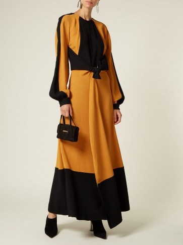 PROENZA SCHOULER Orange and Black Panelled tie-waist crepe dress - flipped