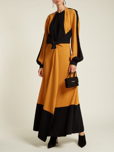 PROENZA SCHOULER Orange and Black Panelled tie-waist crepe dress