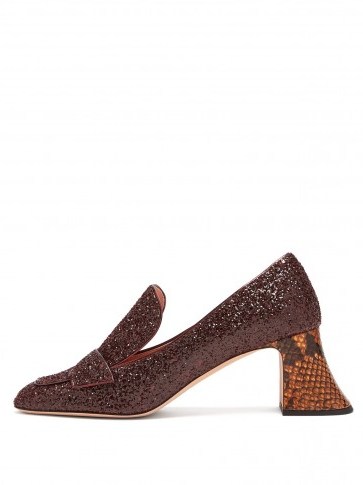ROCHAS Pascal burgundy glitter-embellished block-heel pumps - flipped