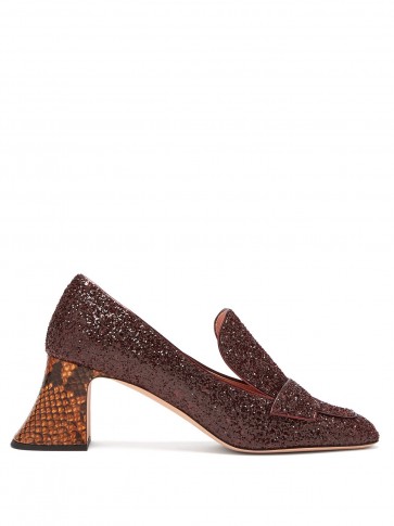 ROCHAS Pascal burgundy glitter-embellished block-heel pumps