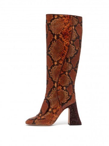 ROCHAS Pascal glitter-heel brown faux-python knee boots | autumn colours - flipped
