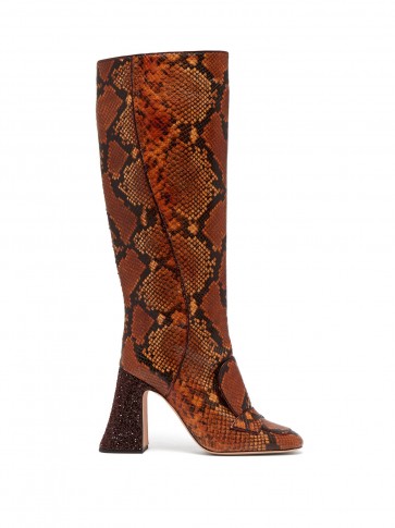 ROCHAS Pascal glitter-heel brown faux-python knee boots | autumn colours