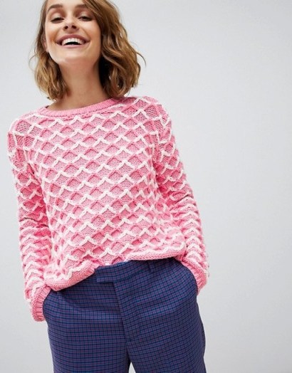 Paul & Joe Sister fancy stitch jumper pink – textured waffle style sweater - flipped