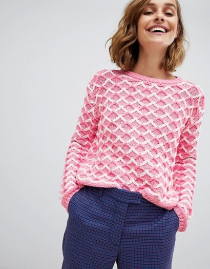 Paul & Joe Sister fancy stitch jumper pink – textured waffle style sweater