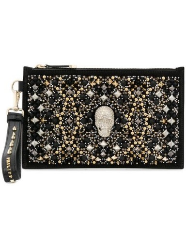 PHILIPP PLEIN skull and stud embellished clutch – studded party pouch