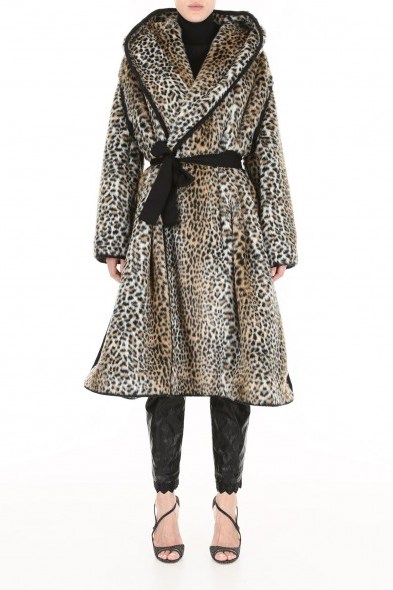 PHILOSOPHY DI LORENZO SERAFINI Leopard Printed Faux Fur Coat. WILD ANIMAL PRINTS - flipped