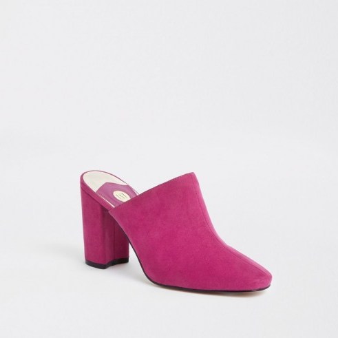 River Island Pink block heel mule sandals – hot mules - flipped