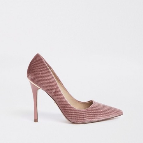 River Island Pink corduroy court shoes – textured courts - flipped