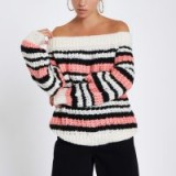 River Island Pink stripe knitted bardot jumper – casual glamour – off the shoulder knitwear
