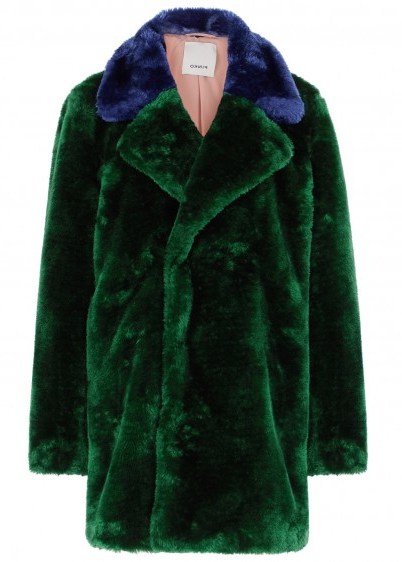 PINKO Bottle green faux fur coat | dark blue trim - flipped