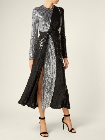 GALVAN Black and Silver Pinwheel sequinned silk dress – metallic event wear - flipped