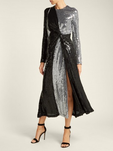 GALVAN Black and Silver Pinwheel sequinned silk dress – metallic event wear
