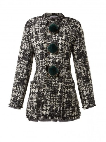 DOLCE & GABBANA Pompom-embellished black and white tweed jacket ~ longline bouclé jackets ~ stylish Italian clothing - flipped