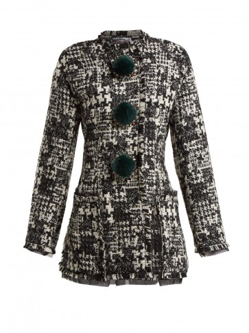 DOLCE & GABBANA Pompom-embellished black and white tweed jacket ~ longline bouclé jackets ~ stylish Italian clothing