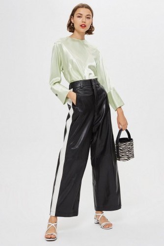 Topshop Premium Black Leather Trousers | side stripe pants - flipped