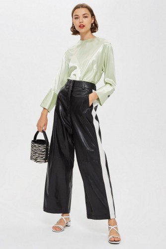 Topshop Premium Black Leather Trousers | side stripe pants