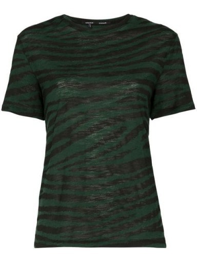 PROENZA SCHOULER black and green tiger print cotton t-shirt – animal prints – classic shape tee - flipped