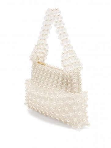 SHRIMPS Quinn cream faux-pearl embellished clutch / small vintage style handbag / luxury accessory - flipped