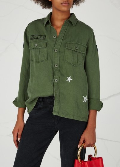 RAILS Kato green appliquéd twill jacket – army/utility style fashion - flipped