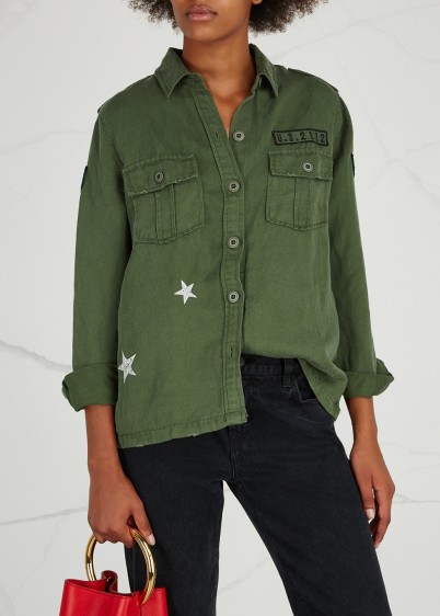 RAILS Kato green appliquéd twill jacket – army/utility style fashion