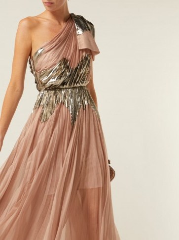 MARIA LUCIA HOHAN Rasha rose-pink pleated silk-blend one shoulder gown ~ long romantic event dress ~ metallic detail - flipped
