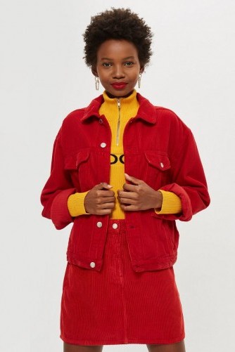Topshop Red Corduroy Denim Set – cord skirt and jacket - flipped
