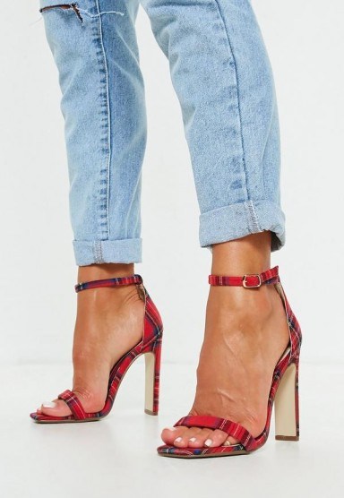 MISSGUIDED red tartan square toe illusion barely there heels - flipped