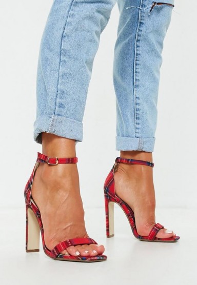 MISSGUIDED red tartan square toe illusion barely there heels
