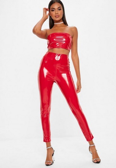 MISSGUIDED red vinyl high side leggings / high shine skinny pants - flipped