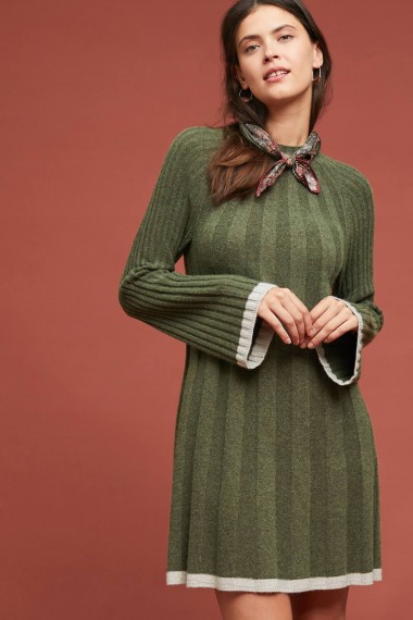 Anthropologie Ribbed Sweater Dress in Moss | green knitted dresses