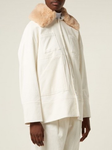 GANNI Ridgewood cream corduroy jacket – faux-fur collar - flipped