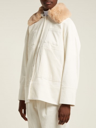 GANNI Ridgewood cream corduroy jacket – faux-fur collar