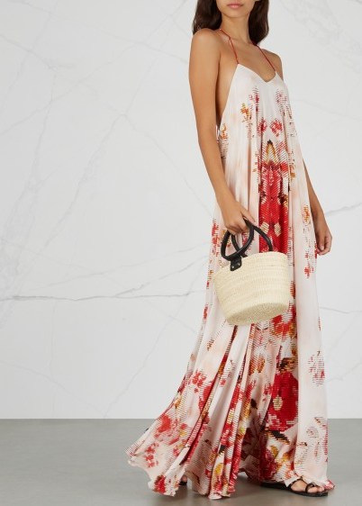 ROCOCO SAND Shay printed silk maxi dress ~ long luxe strappy halterneck ~ feminine vacation look - flipped