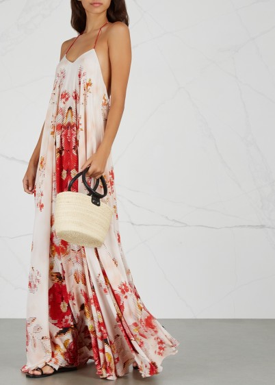 ROCOCO SAND Shay printed silk maxi dress ~ long luxe strappy halterneck ~ feminine vacation look