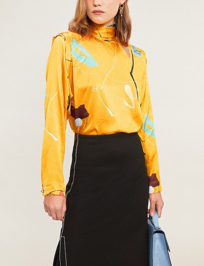 ROKSANDA Aluna abstract-print silk blouse in Ochre ~ chic high neck - flipped